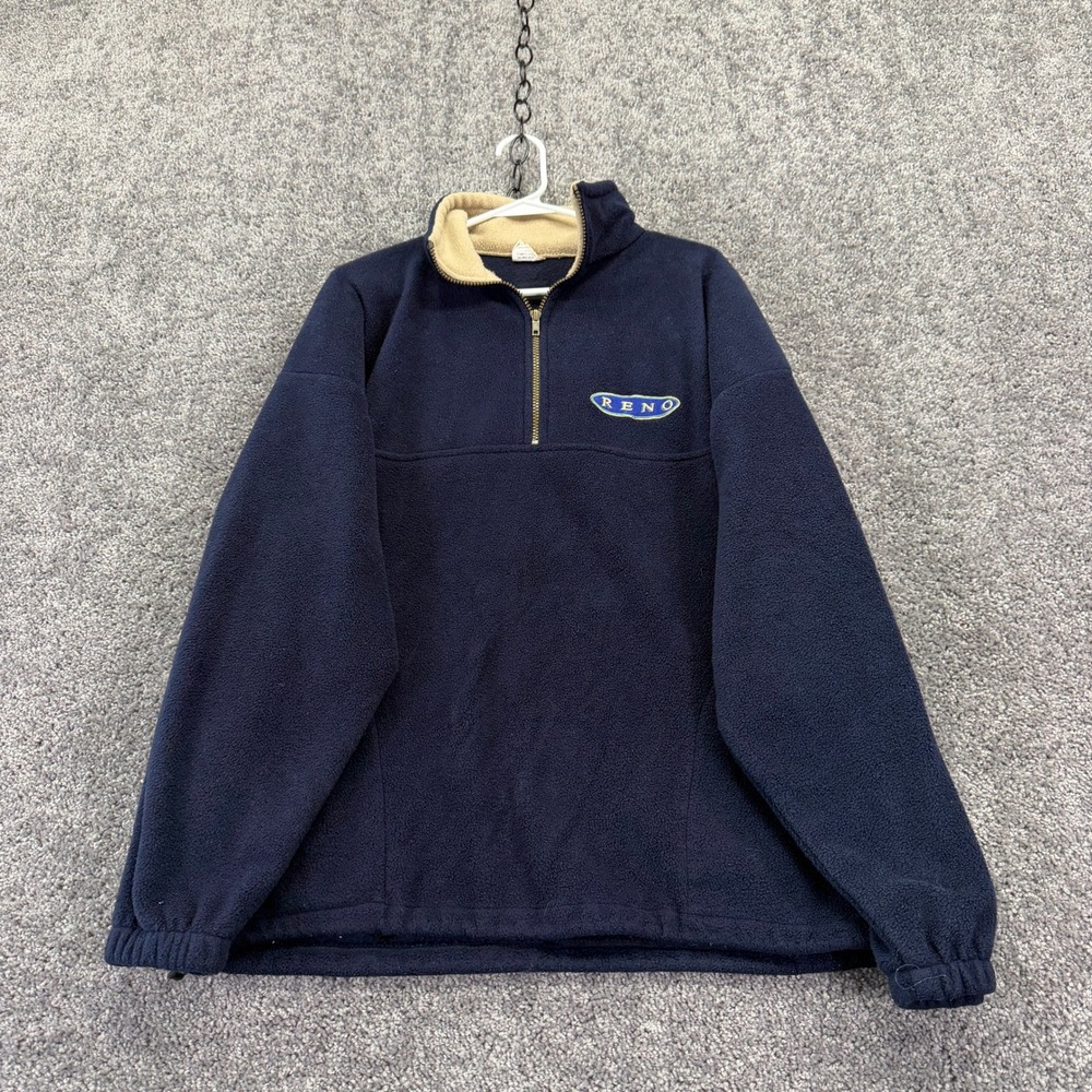 Vintage Quarter Zip Fleece Mens L Navy Blue Reno Pullover Made in USA